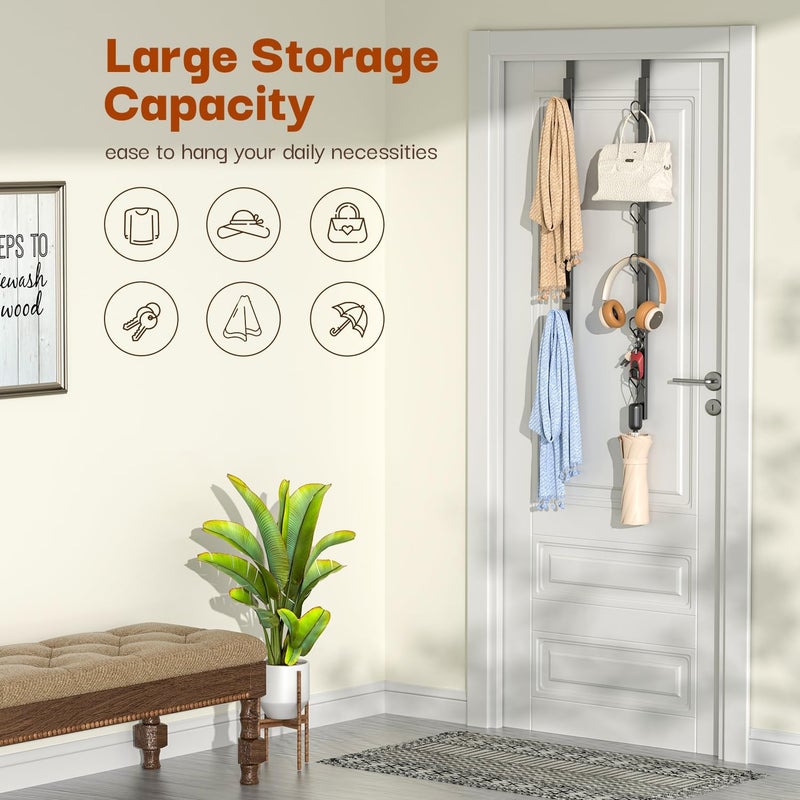 TOMIR Over The Door Hooks Long with 6 Hooks, Behind The Door Towel Racks for Bathroom, Door Purse Bag Coat Robe Hanger, Hat Clothes Hanging Organizer with Non-Slip Pads & Suction Cups, 28.3 Inches, Black - Image 5